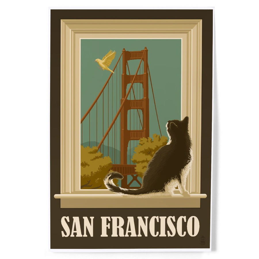 San Francisco, California, Golden Gate Bridge and Cat Window, Art & Giclee Prints Art Lantern Press 