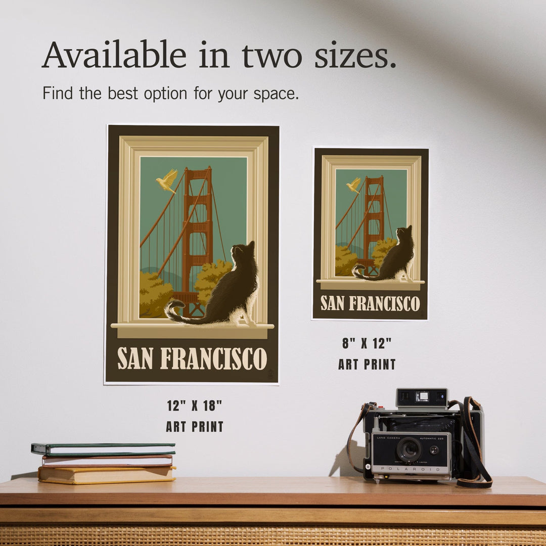 San Francisco, California, Golden Gate Bridge and Cat Window, Art & Giclee Prints Art Lantern Press 