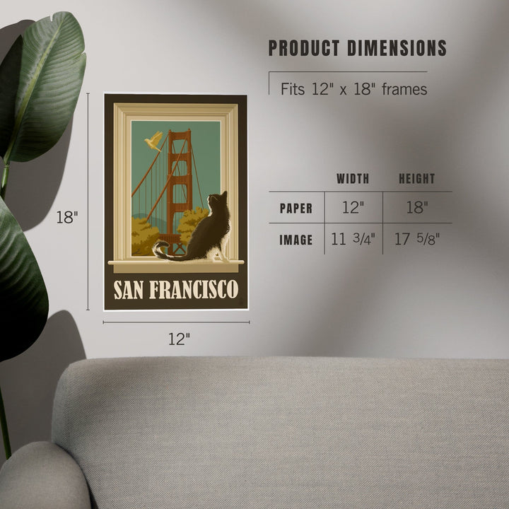 San Francisco, California, Golden Gate Bridge and Cat Window, Art & Giclee Prints Art Lantern Press 