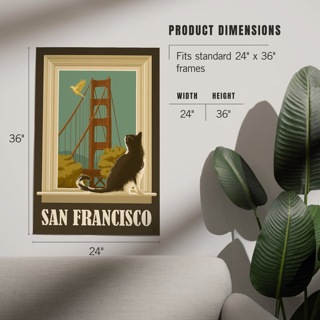 San Francisco, California, Golden Gate Bridge and Cat Window, Art & Giclee Prints Art Lantern Press 