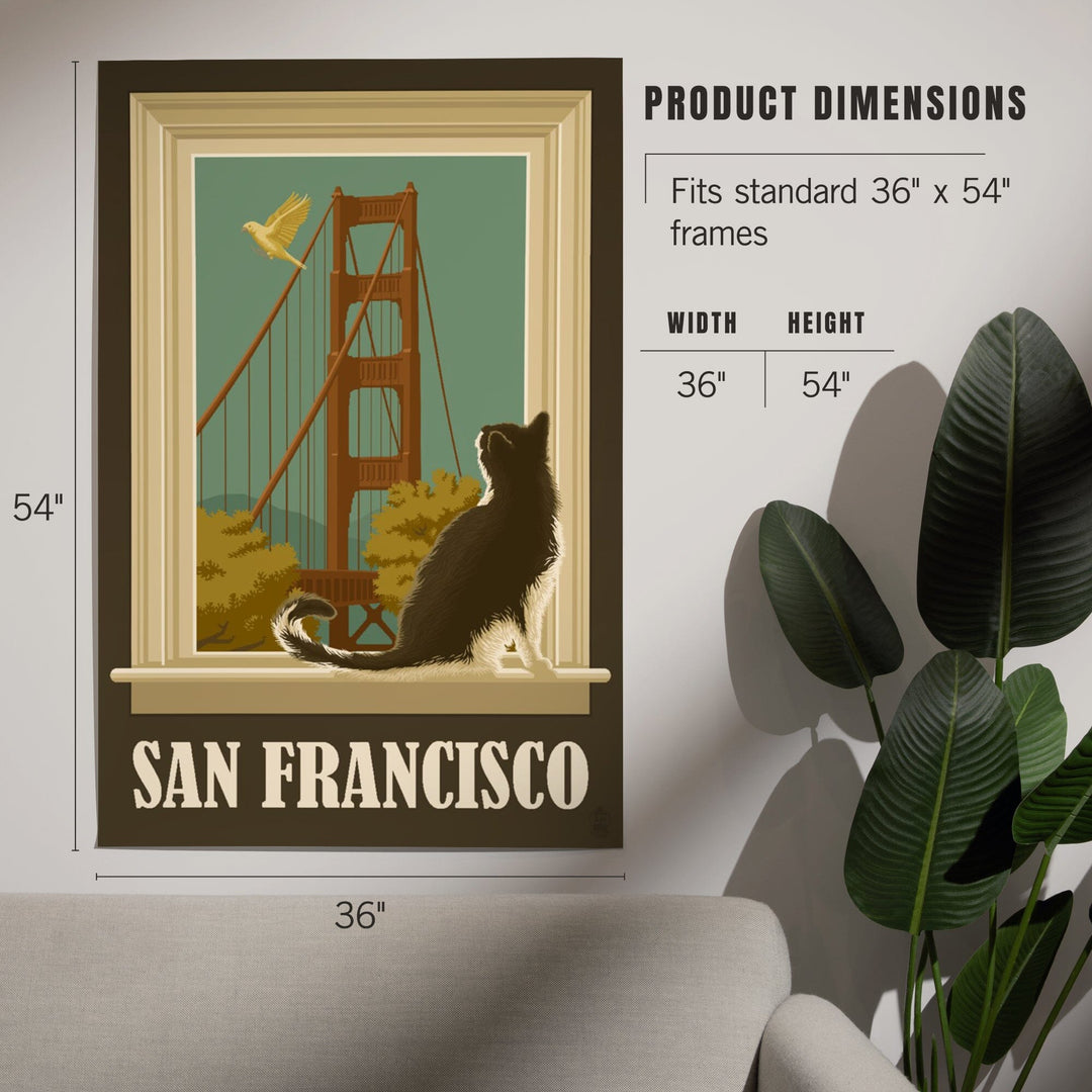 San Francisco, California, Golden Gate Bridge and Cat Window, Art & Giclee Prints Art Lantern Press 