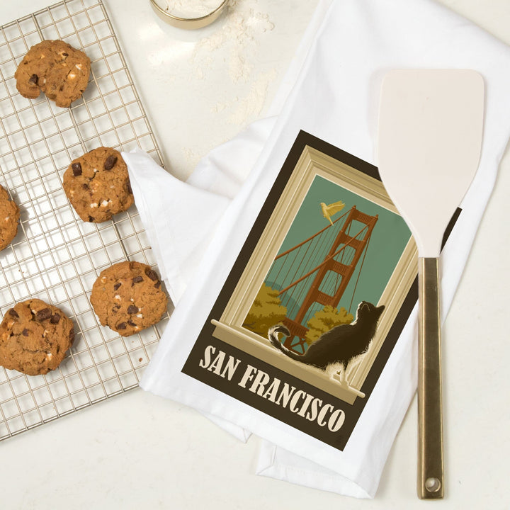 San Francisco, California, Golden Gate Bridge and Cat Window, Jigsaw Puzzle Kitchen Lantern Press 