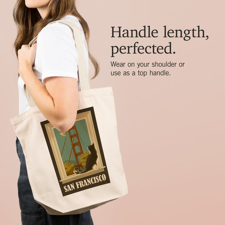 San Francisco, California, Golden Gate Bridge and Cat Window, Tote Bag Totes Lantern Press 