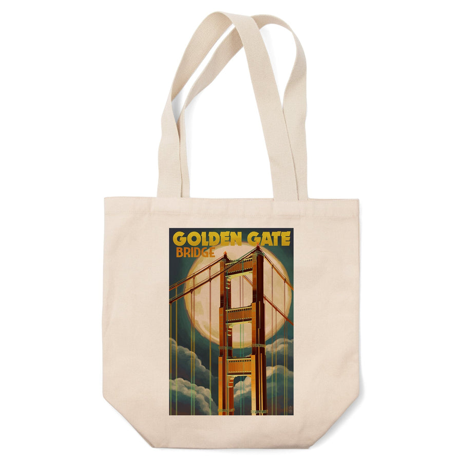 San Francisco, California, Golden Gate Bridge and Moon, Tote Bag Totes Lantern Press 