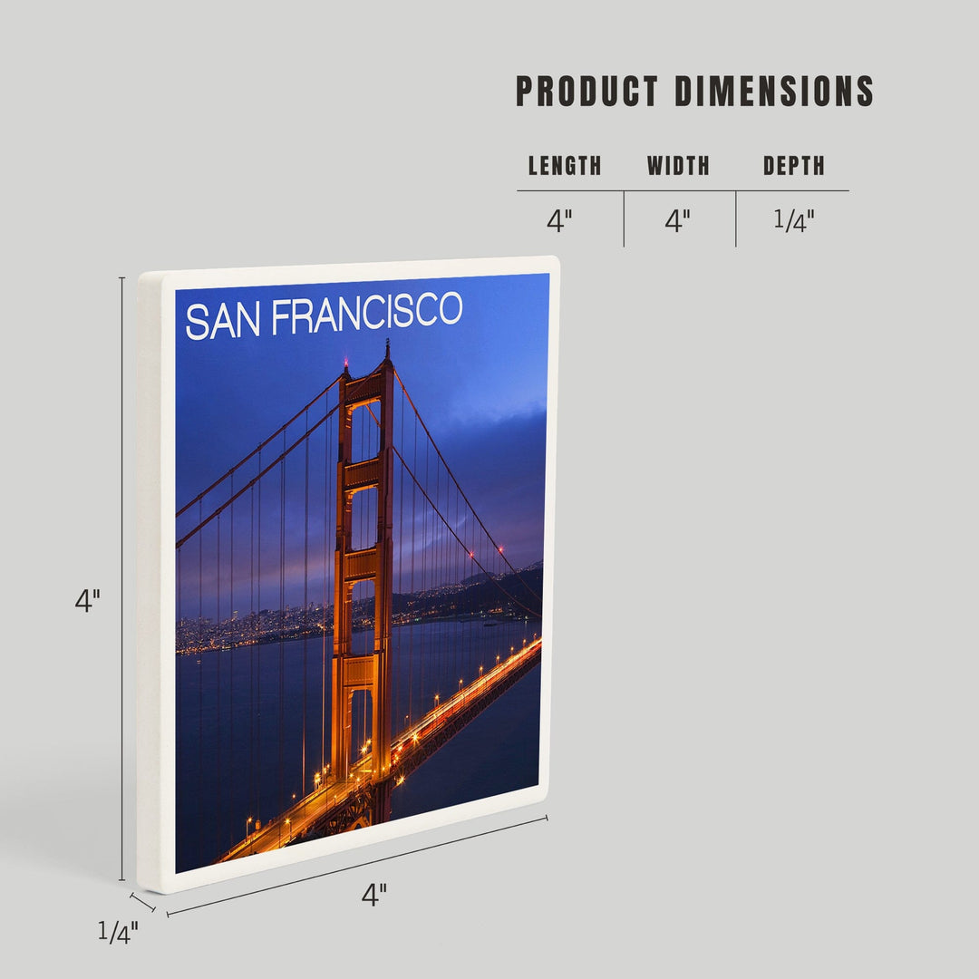 San Francisco, California, Golden Gate Bridge and Skyline, Coasters Coasters Lantern Press 