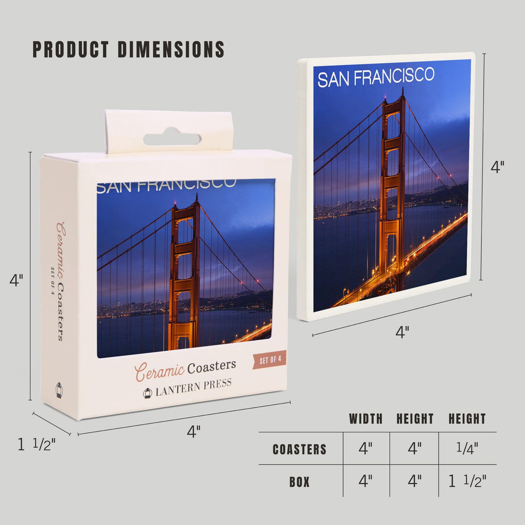 San Francisco, California, Golden Gate Bridge and Skyline, Coasters Coasters Lantern Press 