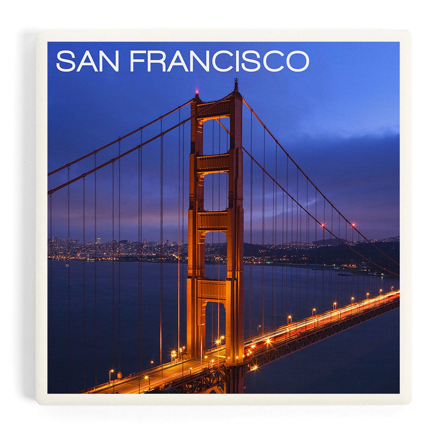 San Francisco, California, Golden Gate Bridge and Skyline, Coasters Coasters Lantern Press 