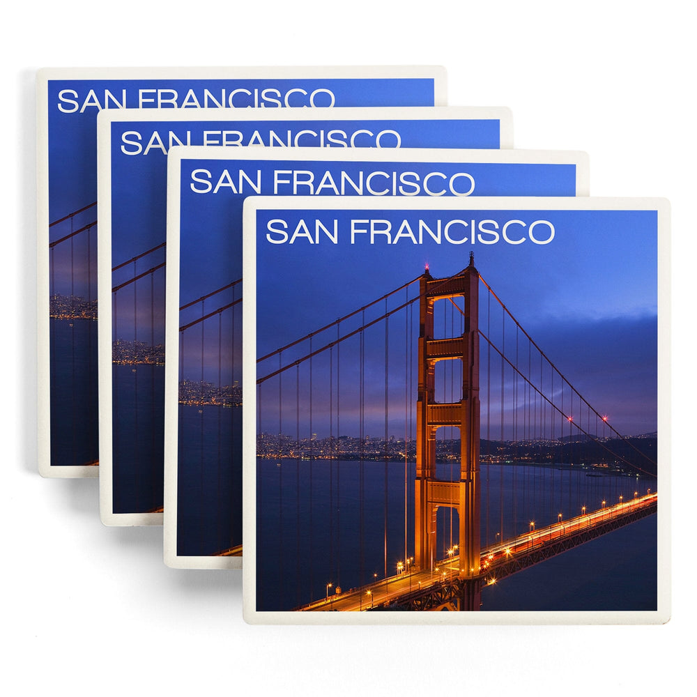 San Francisco, California, Golden Gate Bridge and Skyline, Coasters Coasters Lantern Press 