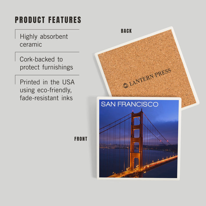 San Francisco, California, Golden Gate Bridge and Skyline, Coasters Coasters Lantern Press 