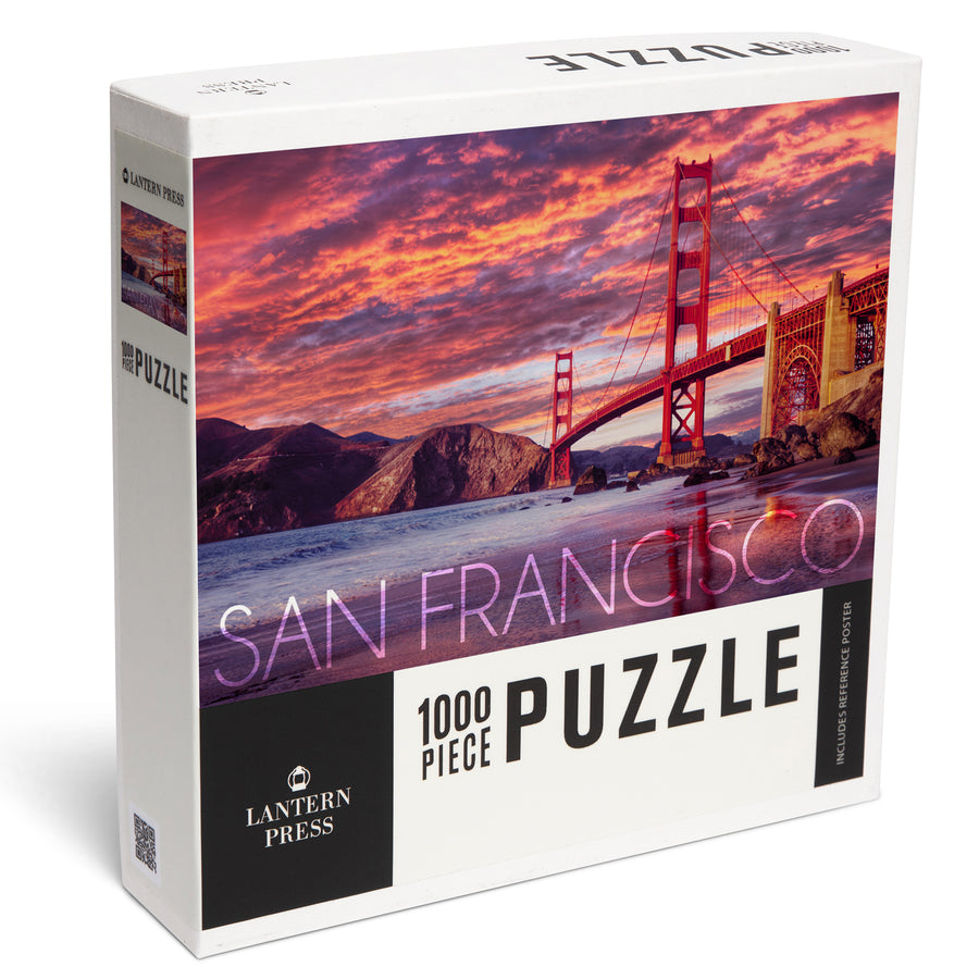 San Francisco, California, Golden Gate Bridge and Sunset, Jigsaw Puzzle Puzzle Lantern Press 