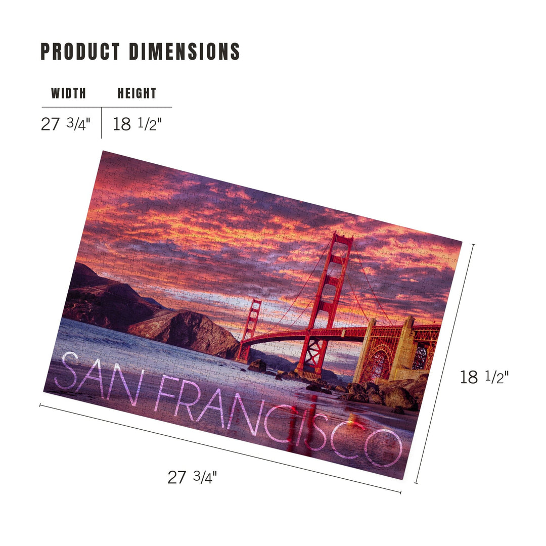 San Francisco, California, Golden Gate Bridge and Sunset, Jigsaw Puzzle Puzzle Lantern Press 