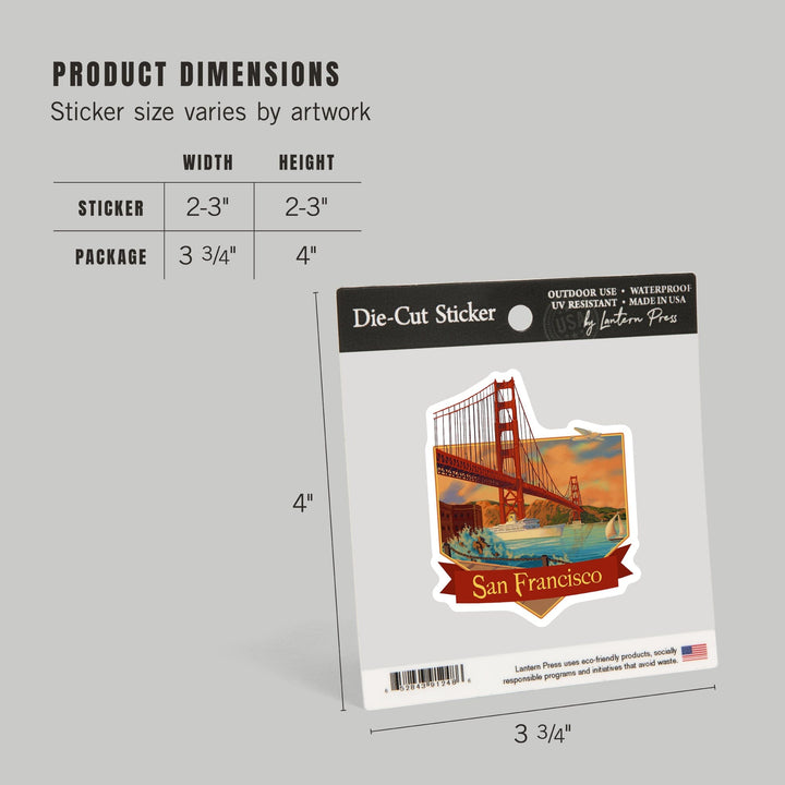 San Francisco, California, Golden Gate Bridge at Dusk, Contour, Lantern Press Artwork, Vinyl Sticker Sticker Lantern Press 