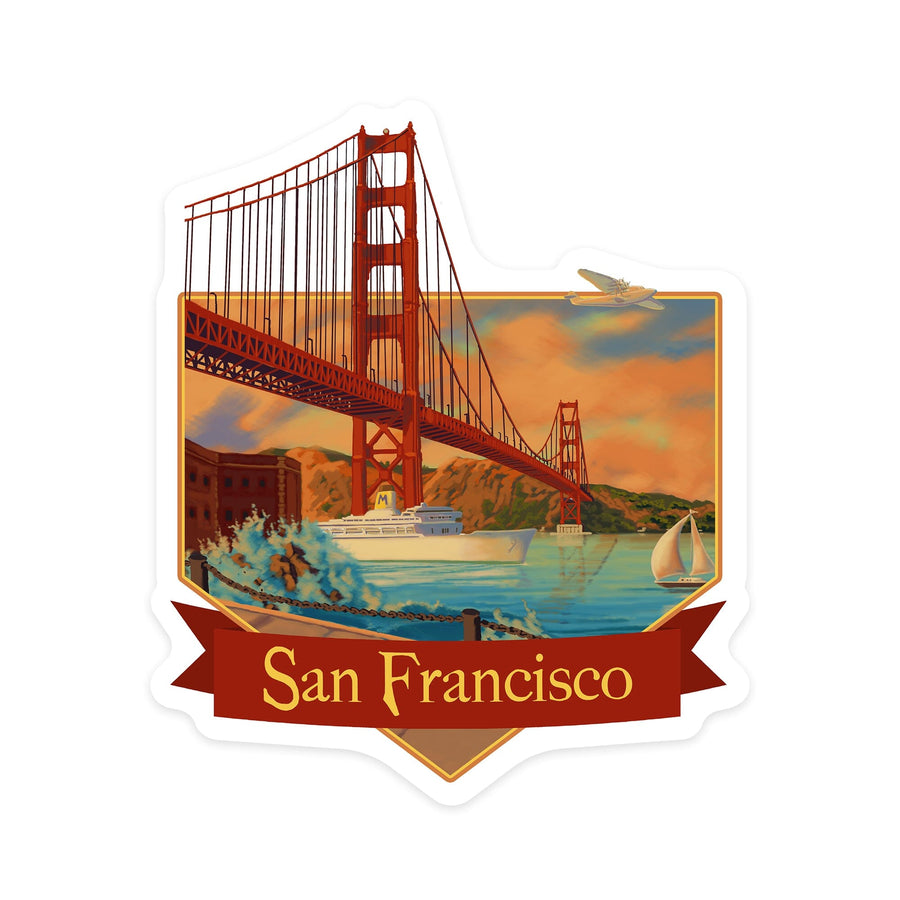 San Francisco, California, Golden Gate Bridge at Dusk, Contour, Lantern Press Artwork, Vinyl Sticker Sticker Lantern Press 