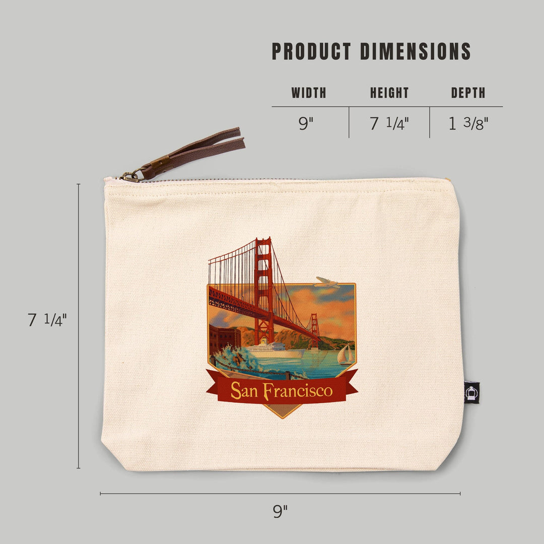 San Francisco, California, Golden Gate Bridge at Dusk,, Organic Cotton Zipper Pouch, Go Bag Go Bag Lantern Press 
