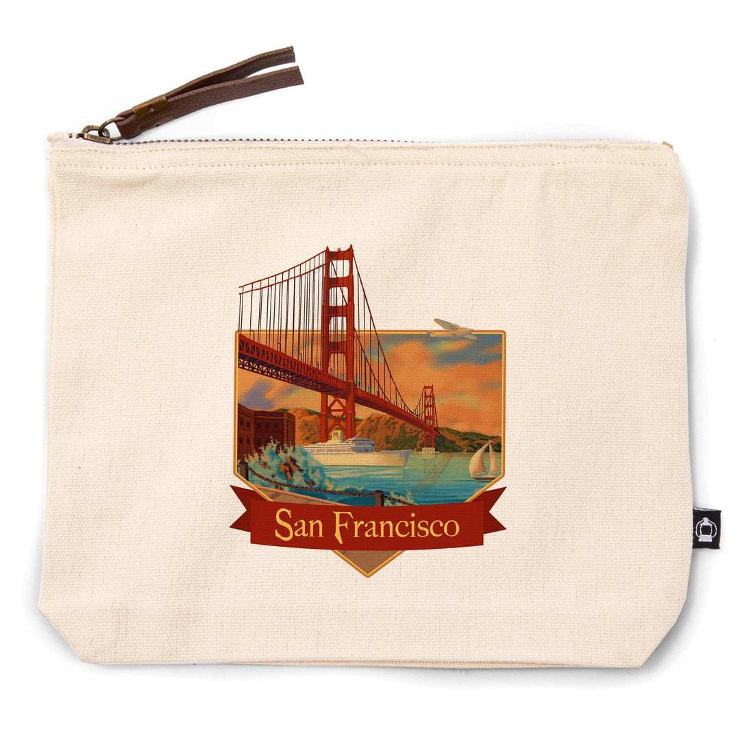 San Francisco, California, Golden Gate Bridge at Dusk,, Organic Cotton Zipper Pouch, Go Bag Go Bag Lantern Press 