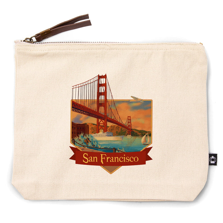 San Francisco, California, Golden Gate Bridge at Dusk,, Organic Cotton Zipper Pouch, Go Bag Go Bag Lantern Press 