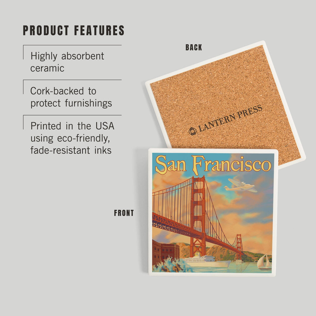 San Francisco, California, Golden Gate Bridge, Coasters Coasters Lantern Press 