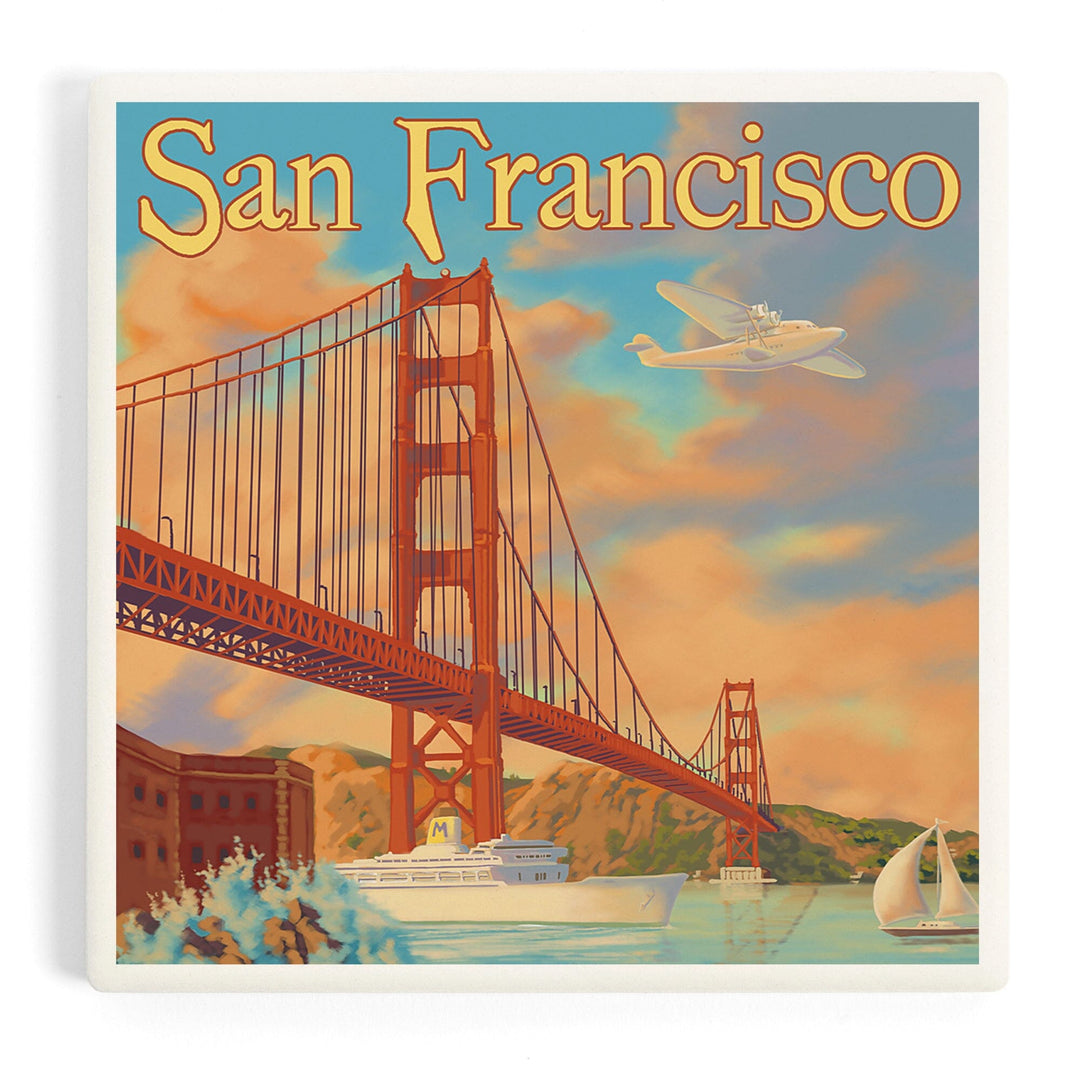 San Francisco, California, Golden Gate Bridge, Coasters Coasters Lantern Press Coaster 