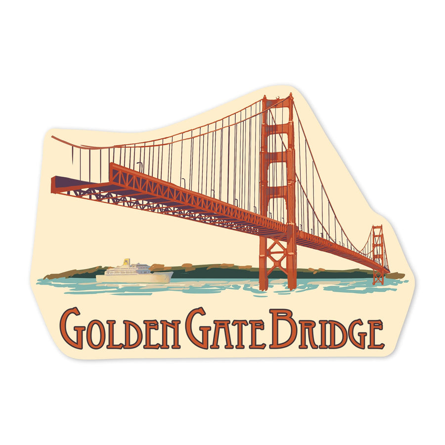 San Francisco, California, Golden Gate Bridge, Contour, Lantern Press Artwork, Vinyl Sticker Sticker Lantern Press 