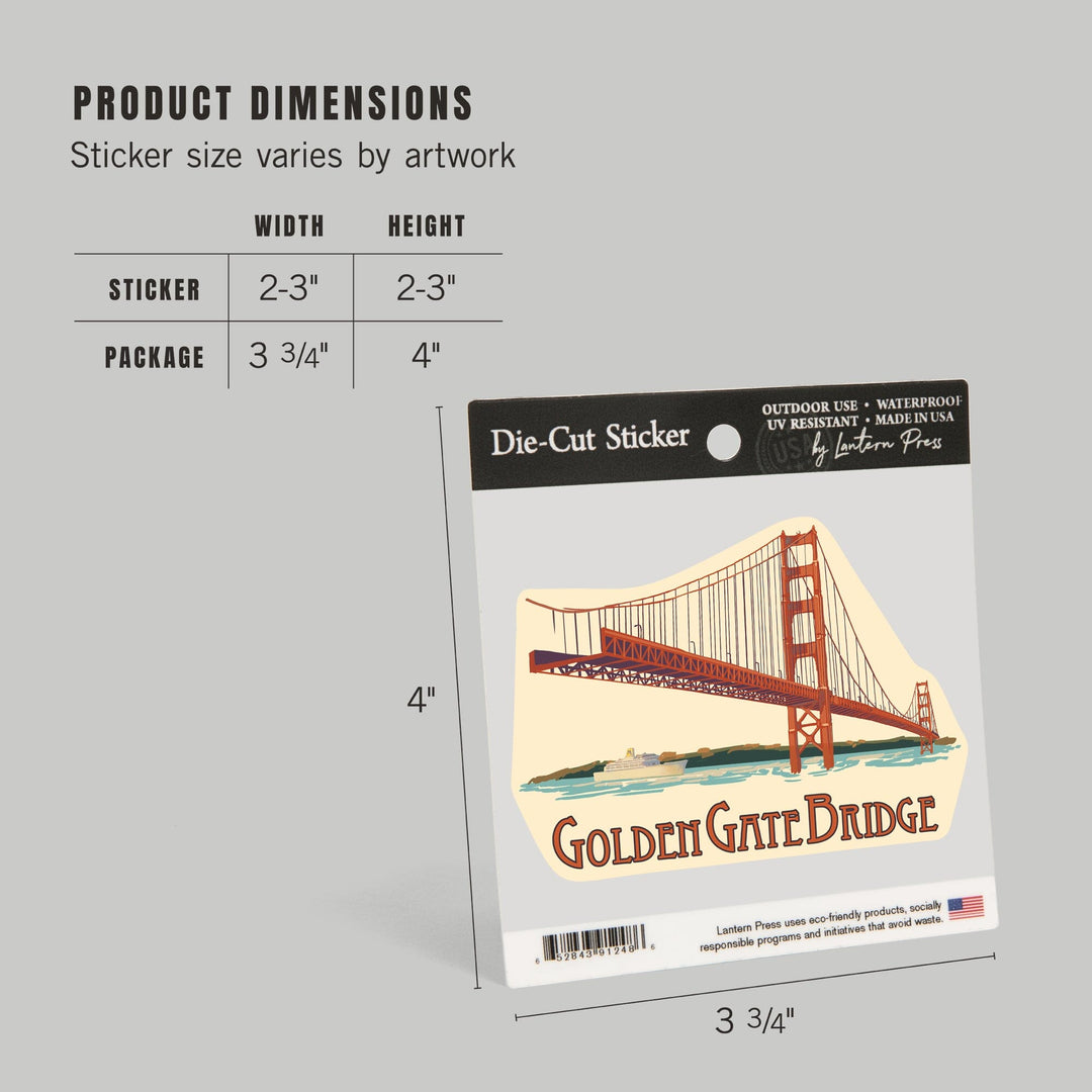 San Francisco, California, Golden Gate Bridge, Contour, Lantern Press Artwork, Vinyl Sticker Sticker Lantern Press 