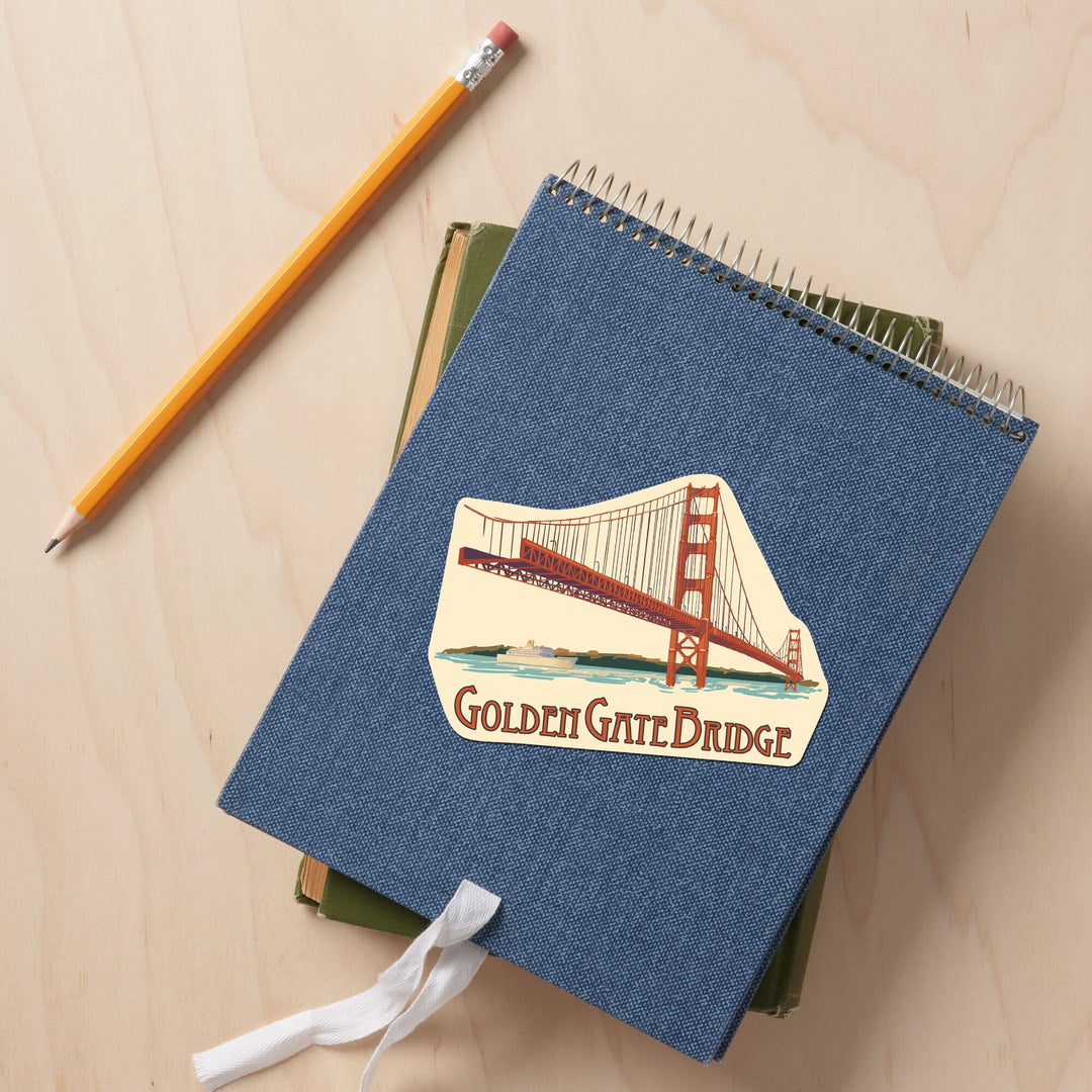 San Francisco, California, Golden Gate Bridge, Contour, Lantern Press Artwork, Vinyl Sticker Sticker Lantern Press 