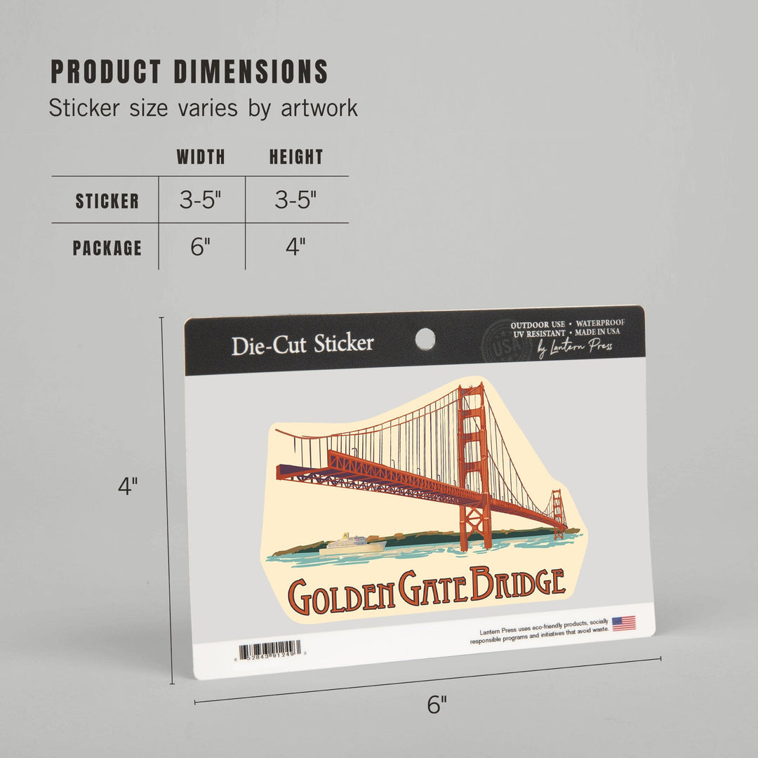 San Francisco, California, Golden Gate Bridge, Contour, Lantern Press Artwork, Vinyl Sticker Sticker Lantern Press 