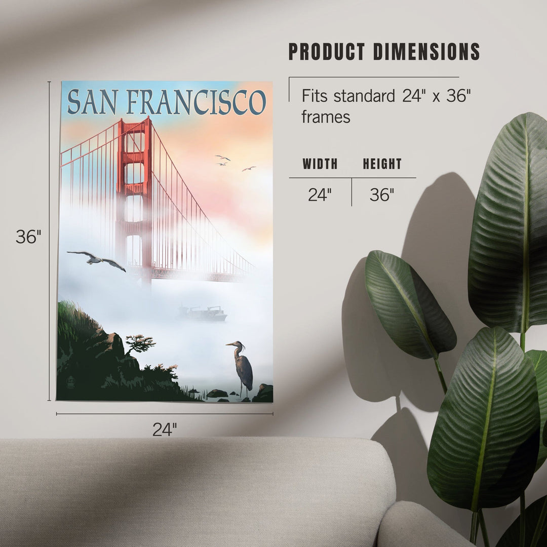 San Francisco, California, Golden Gate Bridge in Fog, Art & Giclee Prints Art Lantern Press 