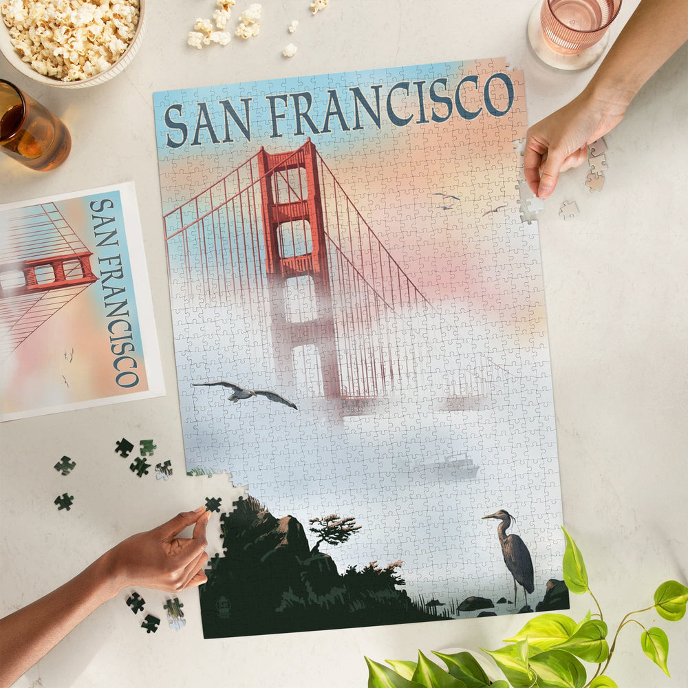 San Francisco, California, Golden Gate Bridge in Fog, Jigsaw Puzzle Puzzle Lantern Press 