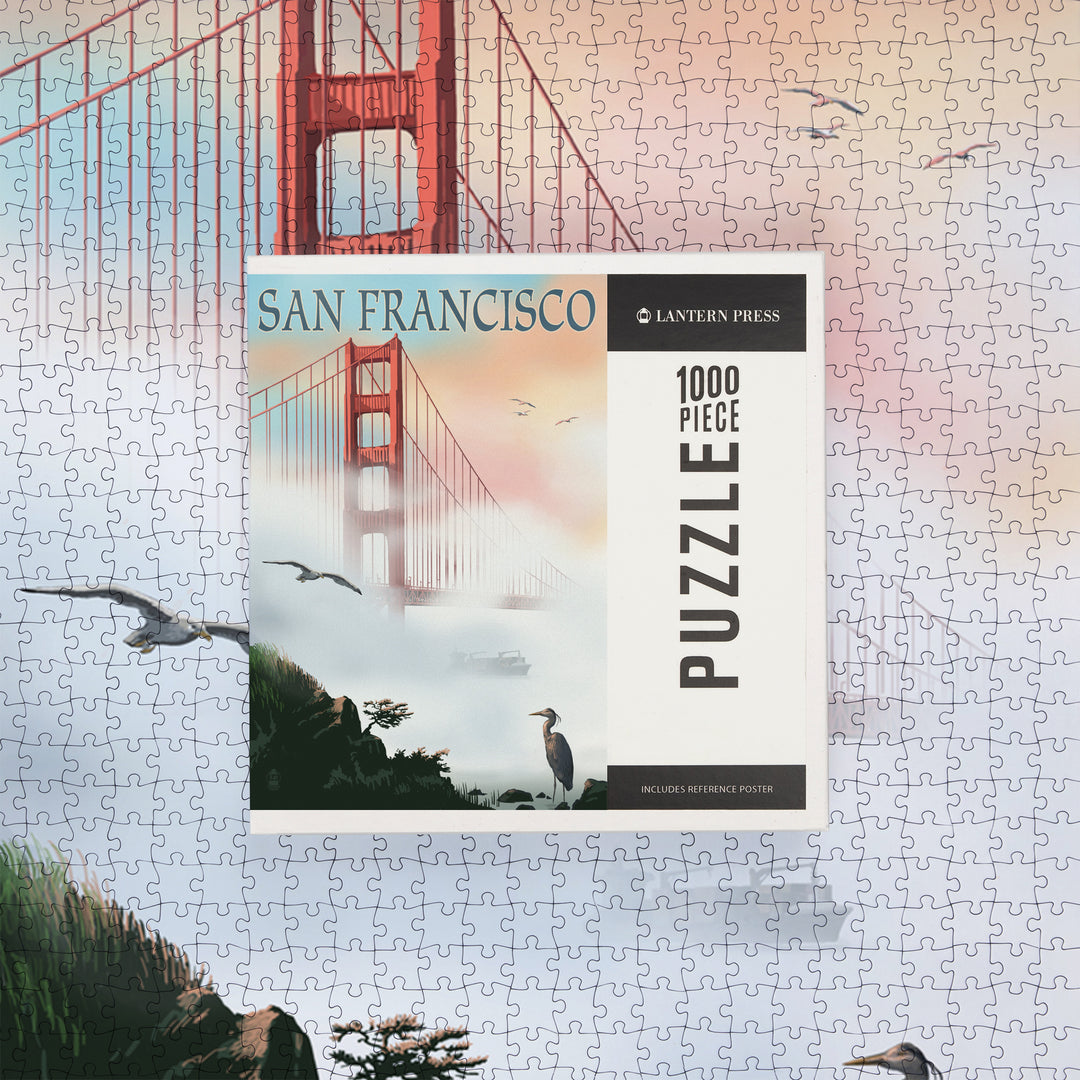 San Francisco, California, Golden Gate Bridge in Fog, Jigsaw Puzzle Puzzle Lantern Press 