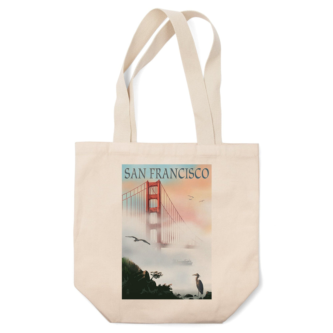 San Francisco, California, Golden Gate Bridge in Fog, Lantern Press Artwork, Tote Bag Totes Lantern Press 