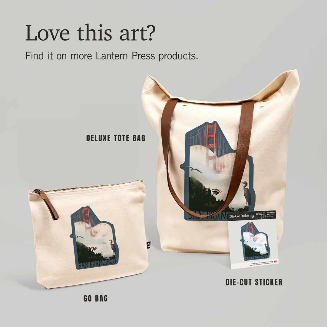 San Francisco, California, Golden Gate Bridge in Fog,, Organic Cotton Zipper Pouch, Go Bag Go Bag Lantern Press 