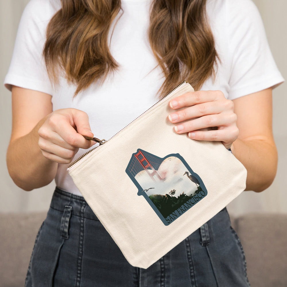 San Francisco, California, Golden Gate Bridge in Fog,, Organic Cotton Zipper Pouch, Go Bag Go Bag Lantern Press 