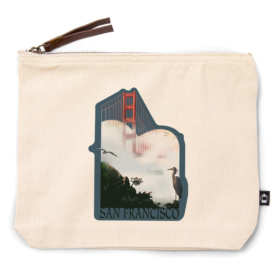 San Francisco, California, Golden Gate Bridge in Fog,, Organic Cotton Zipper Pouch, Go Bag Go Bag Lantern Press 