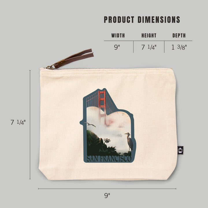 San Francisco, California, Golden Gate Bridge in Fog,, Organic Cotton Zipper Pouch, Go Bag Go Bag Lantern Press 