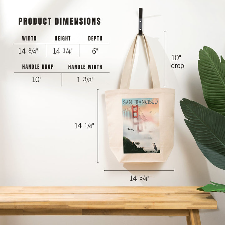 San Francisco, California, Golden Gate Bridge in Fog, Tote Bag Totes Lantern Press 