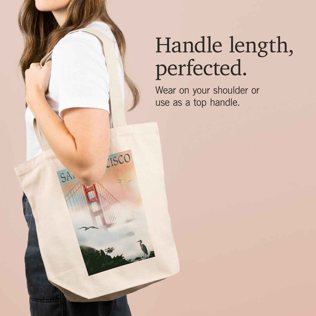 San Francisco, California, Golden Gate Bridge in Fog, Tote Bag Totes Lantern Press 
