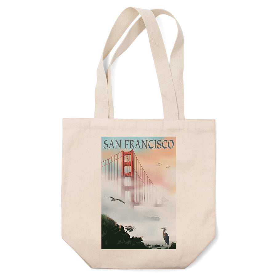San Francisco, California, Golden Gate Bridge in Fog, Tote Bag Totes Lantern Press 