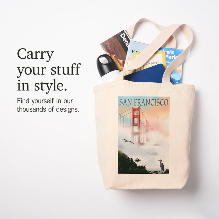 San Francisco, California, Golden Gate Bridge in Fog, Tote Bag Totes Lantern Press 