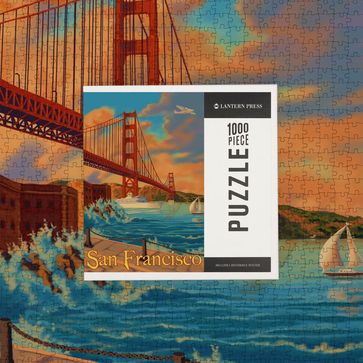 San Francisco, California, Golden Gate Bridge, Jigsaw Puzzle Puzzle Lantern Press 
