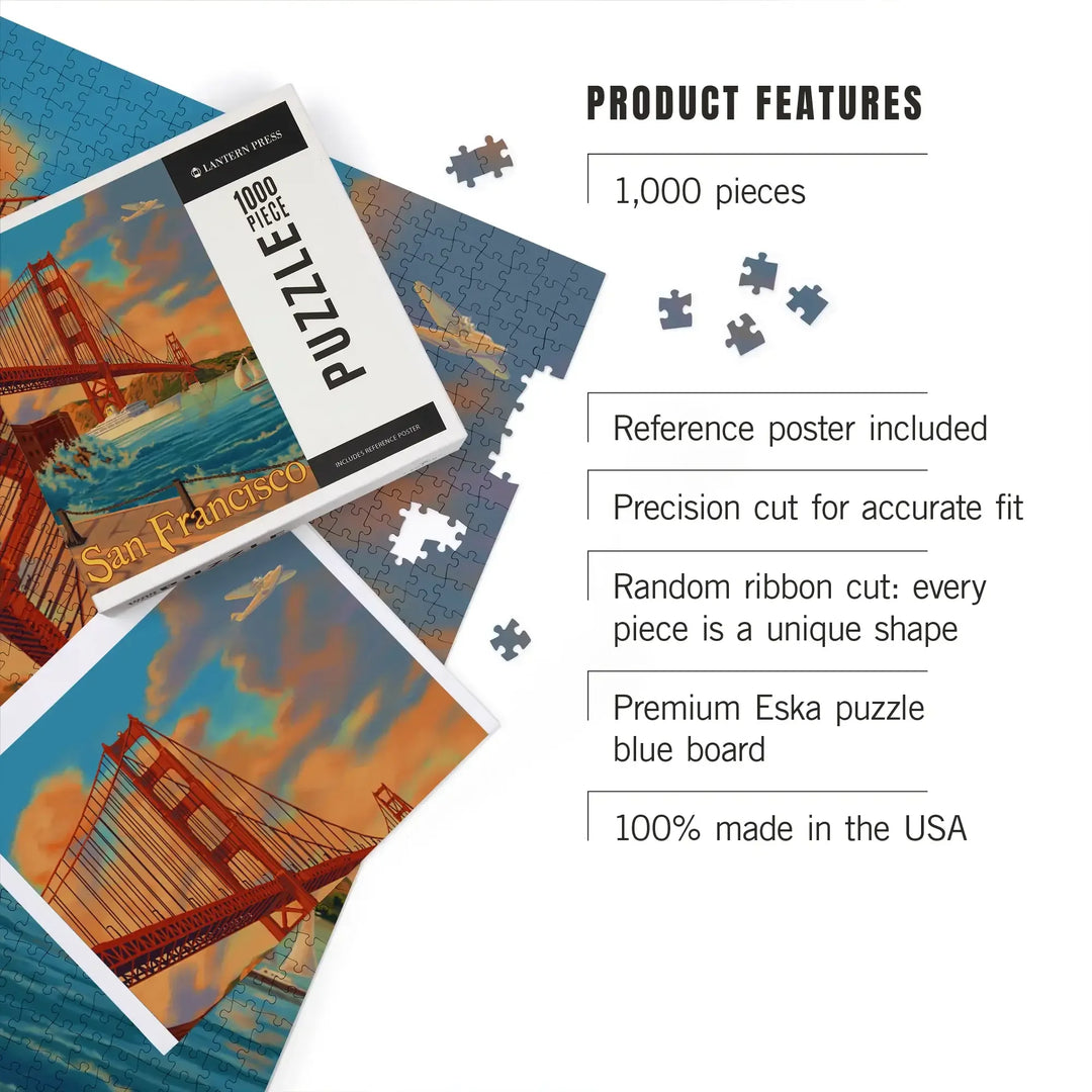 San Francisco Golden Gate Bridge Vintage Poster Jigsaw Puzzle - 1000 Piece Puzzle For Adults