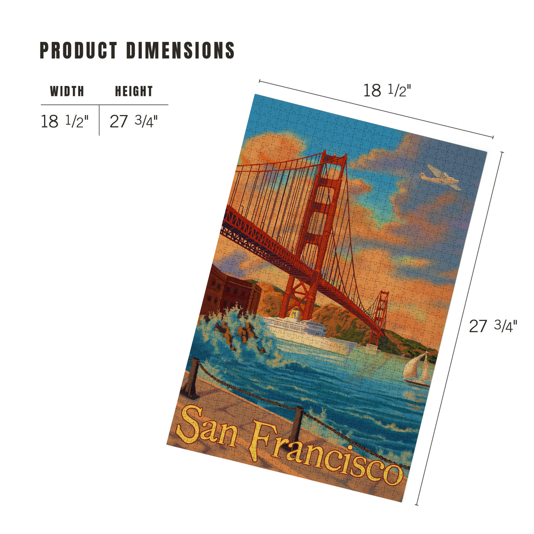 San Francisco, California, Golden Gate Bridge, Jigsaw Puzzle Puzzle Lantern Press 