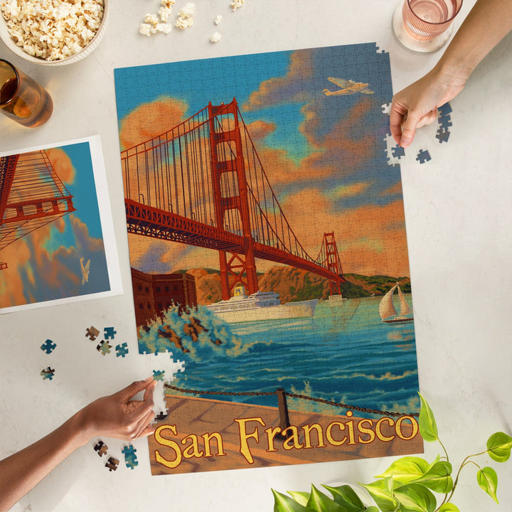 San Francisco, California, Golden Gate Bridge, Jigsaw Puzzle Puzzle Lantern Press 