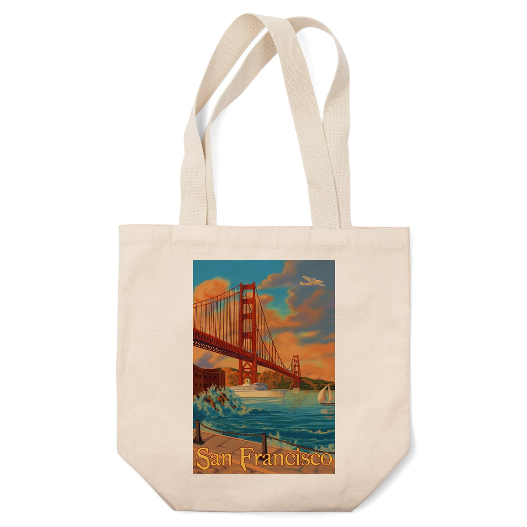 San Francisco, California, Golden Gate Bridge, Lantern Press Artwork, Tote Bag Totes Lantern Press 