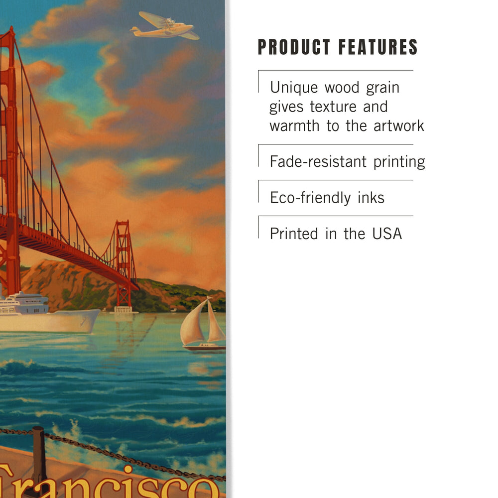San Francisco, California, Golden Gate Bridge, Lantern Press Artwork, Wood Signs and Postcards Wood Lantern Press 