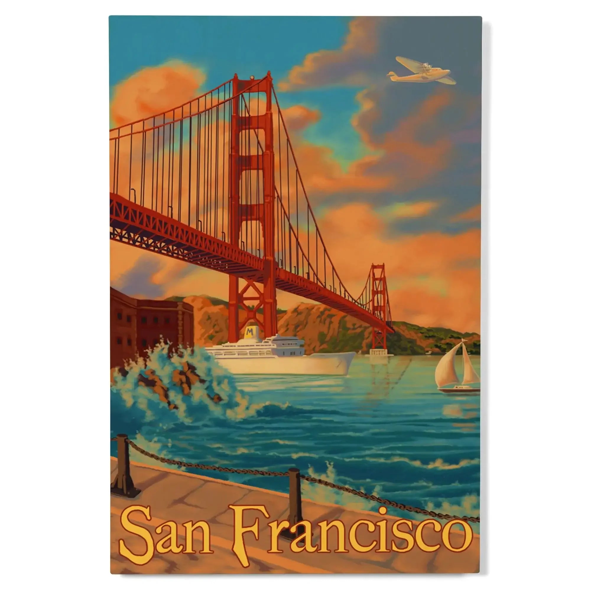 San Francisco, California, Golden Gate Bridge, Lantern Press Artwork,