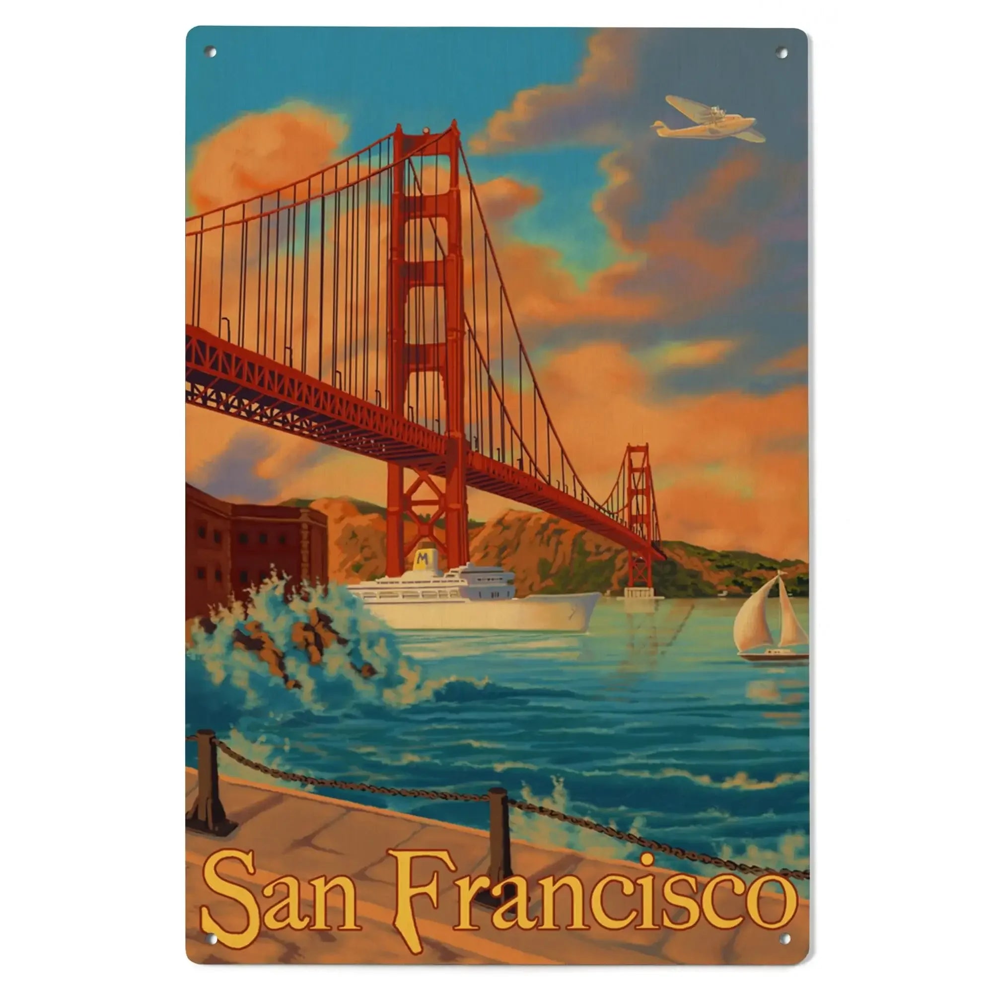San Francisco, California, Golden Gate Bridge, Lantern Press Artwork,