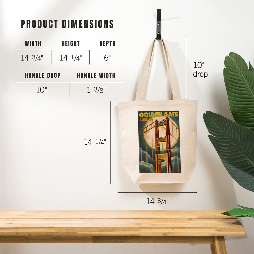 San Francisco, California, Golden Gate Bridge & Moon, Lantern Press Artwork, Tote Bag Totes Lantern Press 