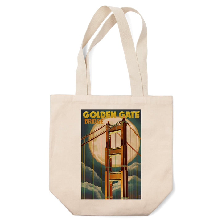 San Francisco, California, Golden Gate Bridge & Moon, Lantern Press Artwork, Tote Bag Totes Lantern Press 