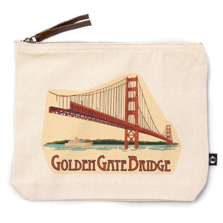 San Francisco, California, Golden Gate Bridge,, Organic Cotton Zipper Pouch, Go Bag Go Bag Lantern Press 