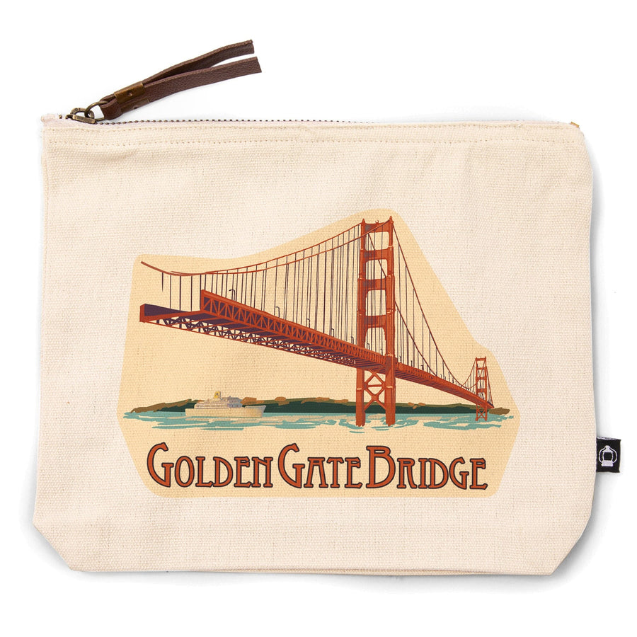 San Francisco, California, Golden Gate Bridge,, Organic Cotton Zipper Pouch, Go Bag Go Bag Lantern Press 